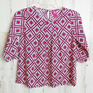 J. Khaki Girls Large 10-12 Blouse Shirt Cute Print 3/4 Sleeves